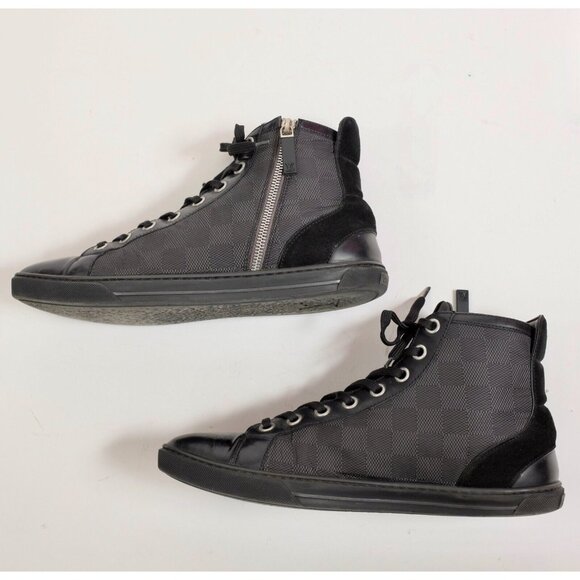 Louis Vuitton 8 US 9 black sneakers high top black Damier LOGO PRINT - Picture 5 of 14